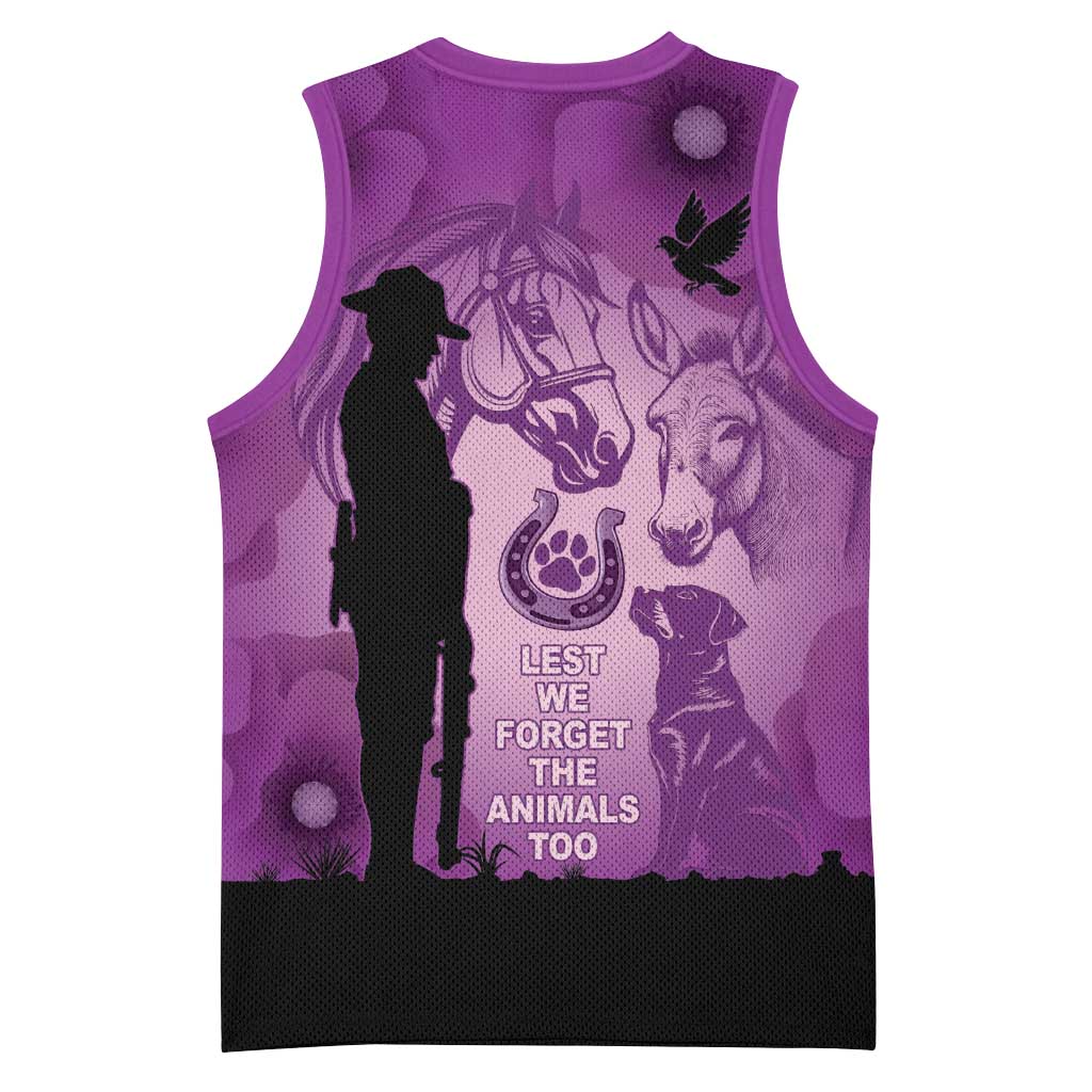 Australia Animals ANZAC Day Basketball Jersey Lest We Forget The Animals Too Purple Poppy