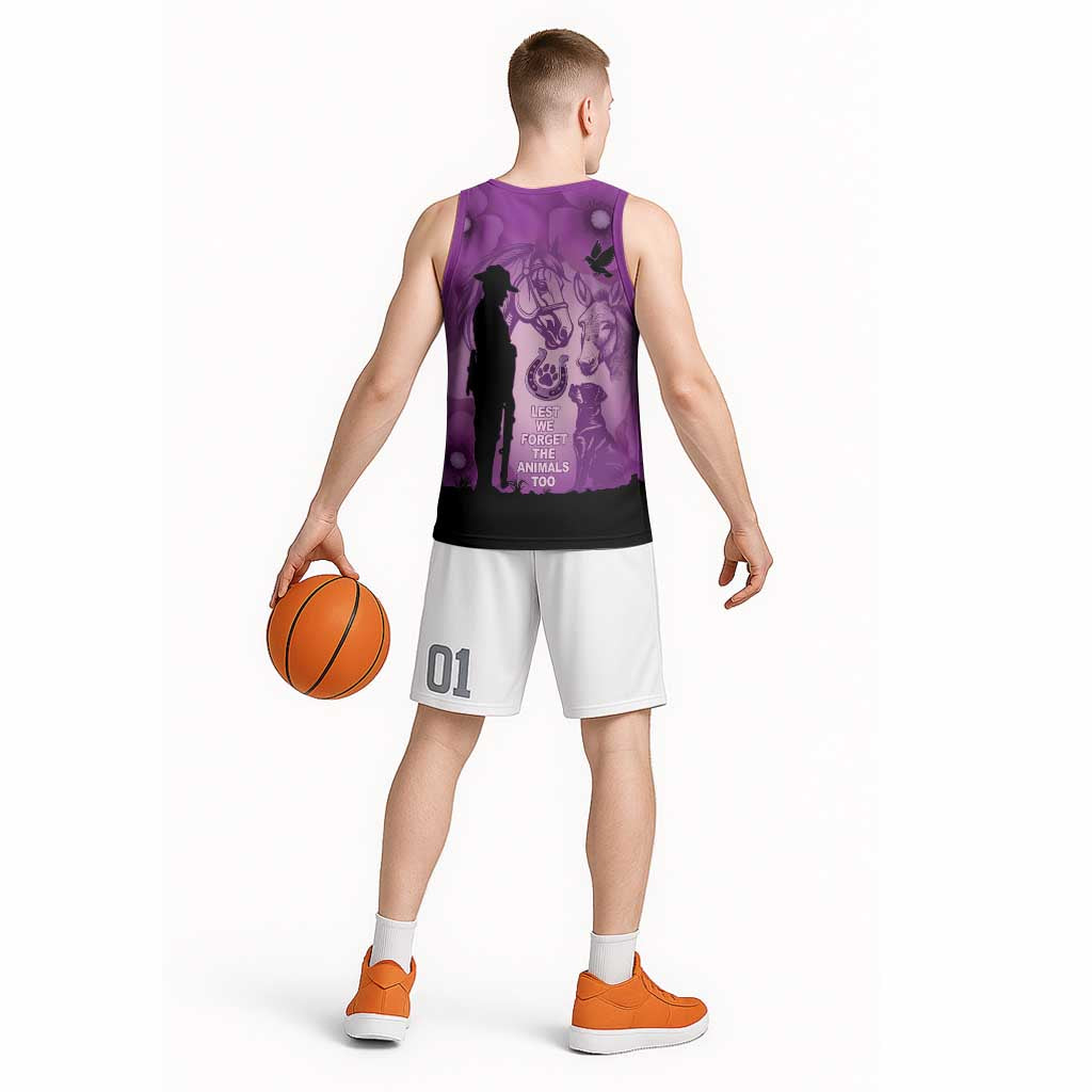 Australia Animals ANZAC Day Basketball Jersey Lest We Forget The Animals Too Purple Poppy