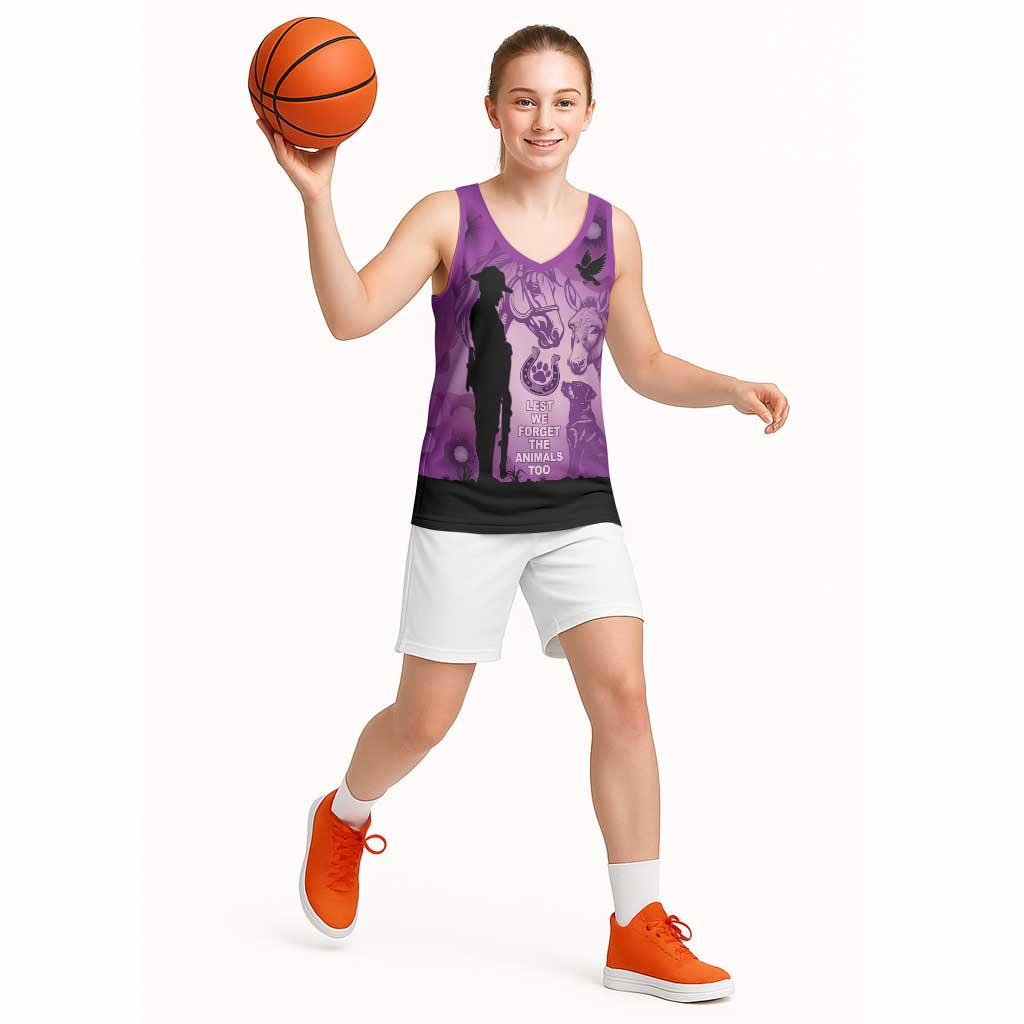Australia Animals ANZAC Day Basketball Jersey Lest We Forget The Animals Too Purple Poppy