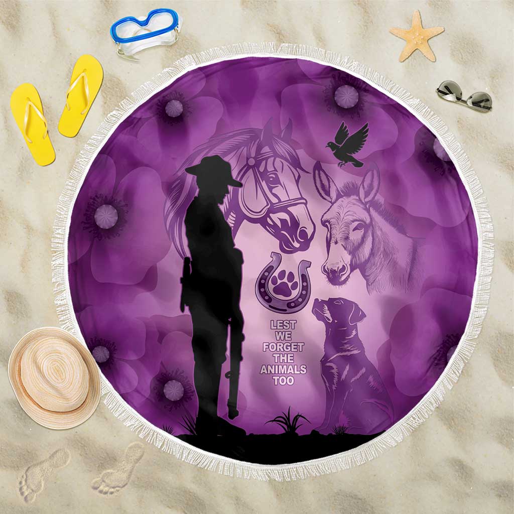 Australia Animals ANZAC Day Beach Blanket Lest We Forget The Animals Too Purple Poppy