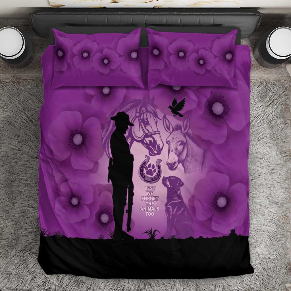 Australia Animals ANZAC Day Bedding Set Lest We Forget The Animals Too Purple Poppy