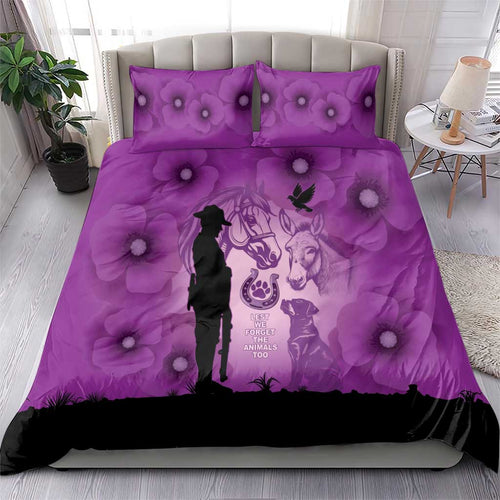 Australia Animals ANZAC Day Bedding Set Lest We Forget The Animals Too Purple Poppy