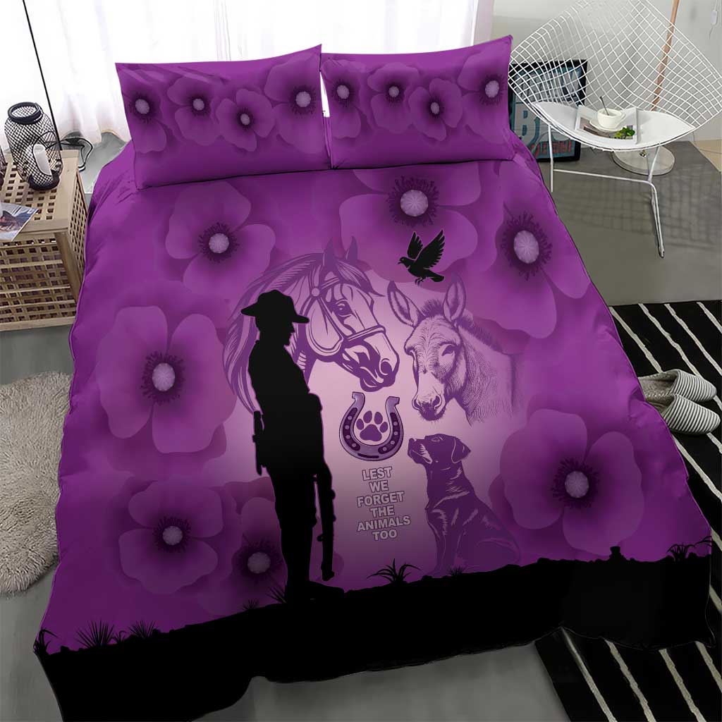 Australia Animals ANZAC Day Bedding Set Lest We Forget The Animals Too Purple Poppy