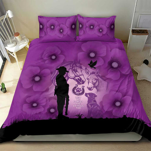 Australia Animals ANZAC Day Bedding Set Lest We Forget The Animals Too Purple Poppy
