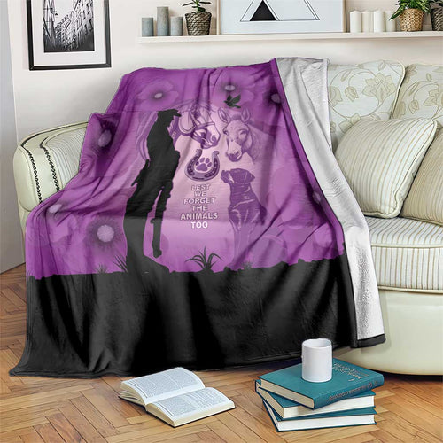 Australia Animals ANZAC Day Blanket Lest We Forget The Animals Too Purple Poppy