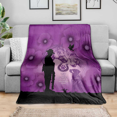 Australia Animals ANZAC Day Blanket Lest We Forget The Animals Too Purple Poppy