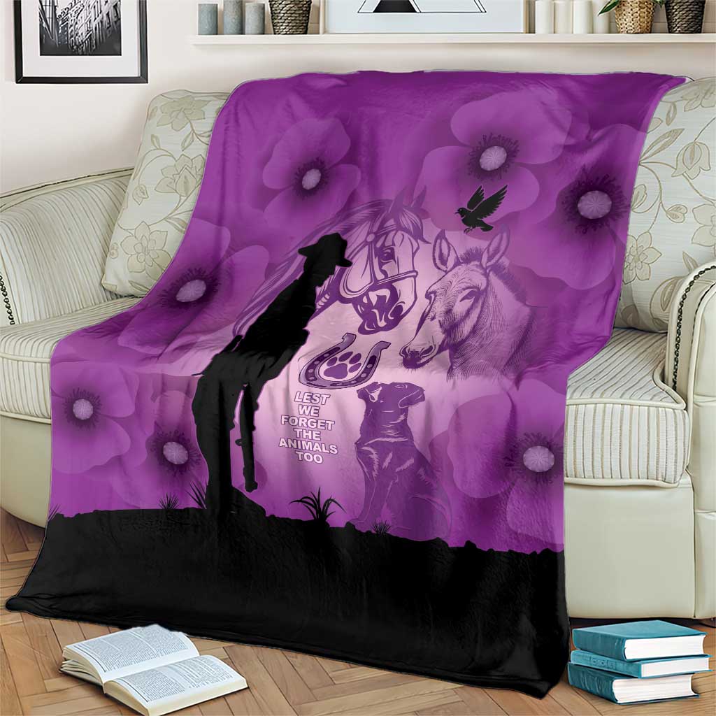 Australia Animals ANZAC Day Blanket Lest We Forget The Animals Too Purple Poppy
