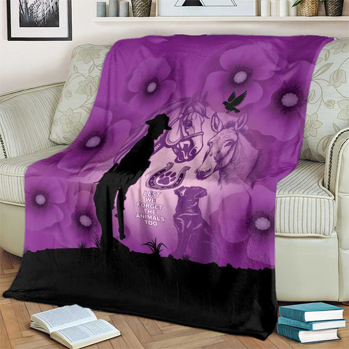 Australia Animals ANZAC Day Blanket Lest We Forget The Animals Too Purple Poppy