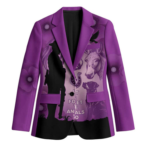Australia Animals ANZAC Day Blazer Lest We Forget The Animals Too Purple Poppy