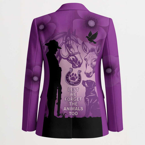 Australia Animals ANZAC Day Blazer Lest We Forget The Animals Too Purple Poppy