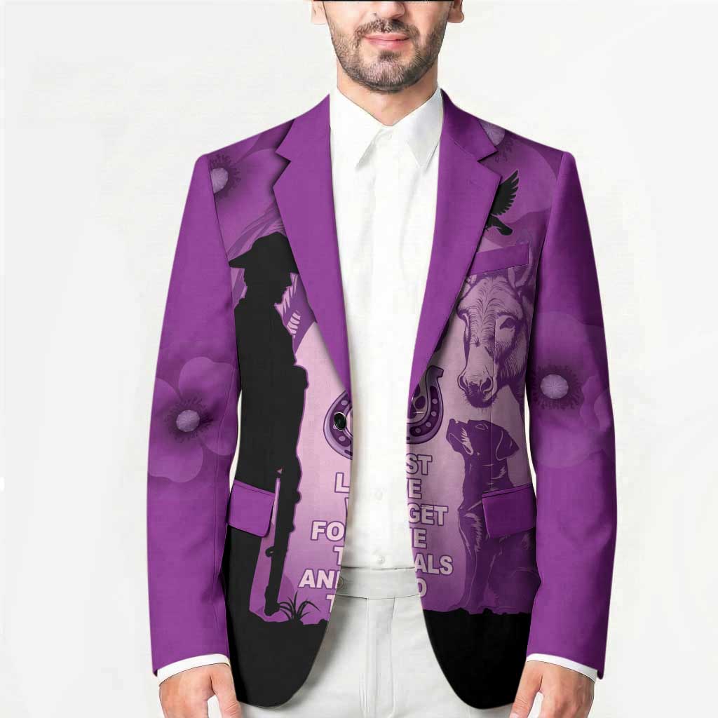 Australia Animals ANZAC Day Blazer Lest We Forget The Animals Too Purple Poppy