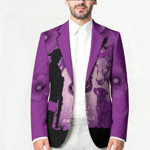 Australia Animals ANZAC Day Blazer Lest We Forget The Animals Too Purple Poppy