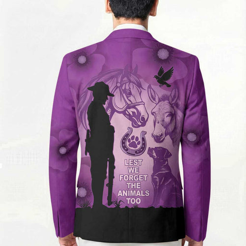 Australia Animals ANZAC Day Blazer Lest We Forget The Animals Too Purple Poppy