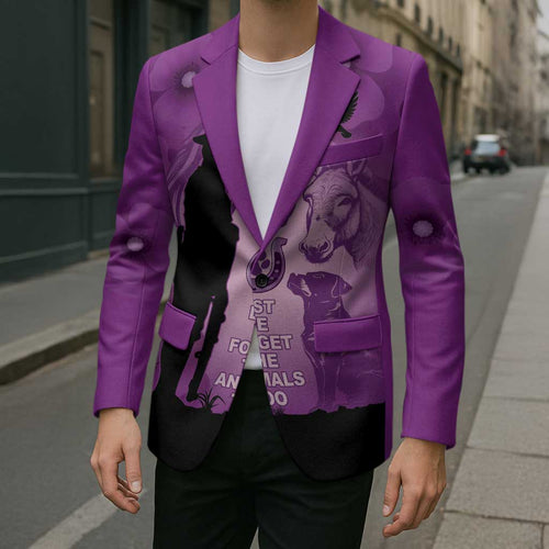 Australia Animals ANZAC Day Blazer Lest We Forget The Animals Too Purple Poppy