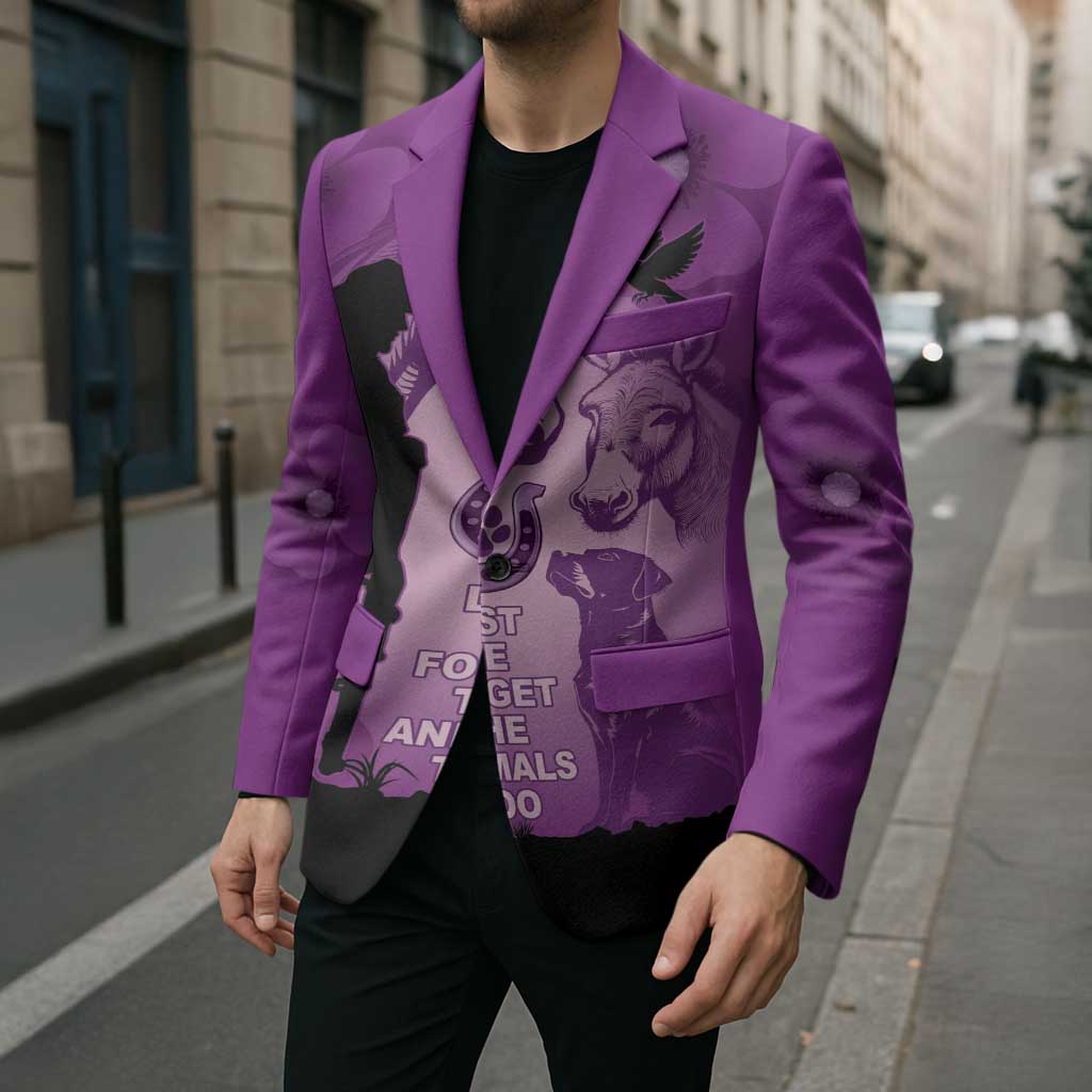 Australia Animals ANZAC Day Blazer Lest We Forget The Animals Too Purple Poppy
