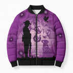 Australia Animals ANZAC Day Bomber Puffer Jacket Lest We Forget The Animals Too Purple Poppy