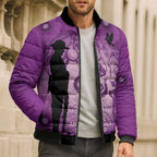 Australia Animals ANZAC Day Bomber Puffer Jacket Lest We Forget The Animals Too Purple Poppy