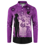 Australia Animals ANZAC Day Button Sweatshirt Lest We Forget The Animals Too Purple Poppy