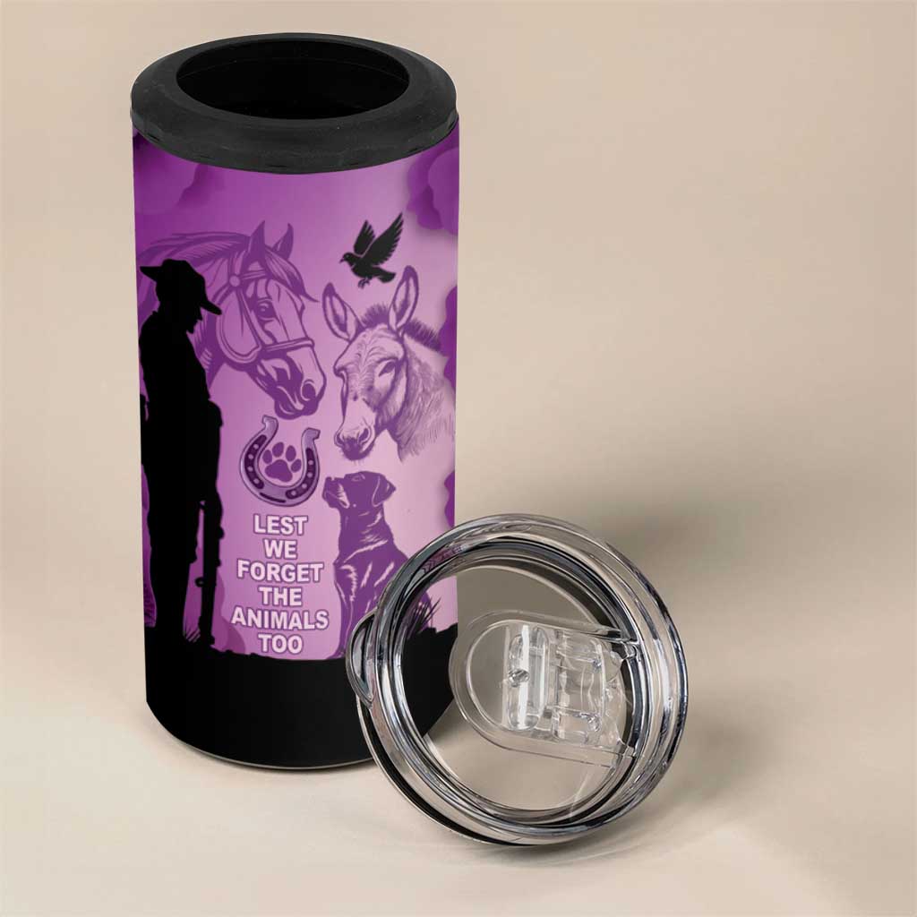 Australia Animals ANZAC Day 4 in 1 Can Cooler Tumbler Lest We Forget The Animals Too Purple Poppy
