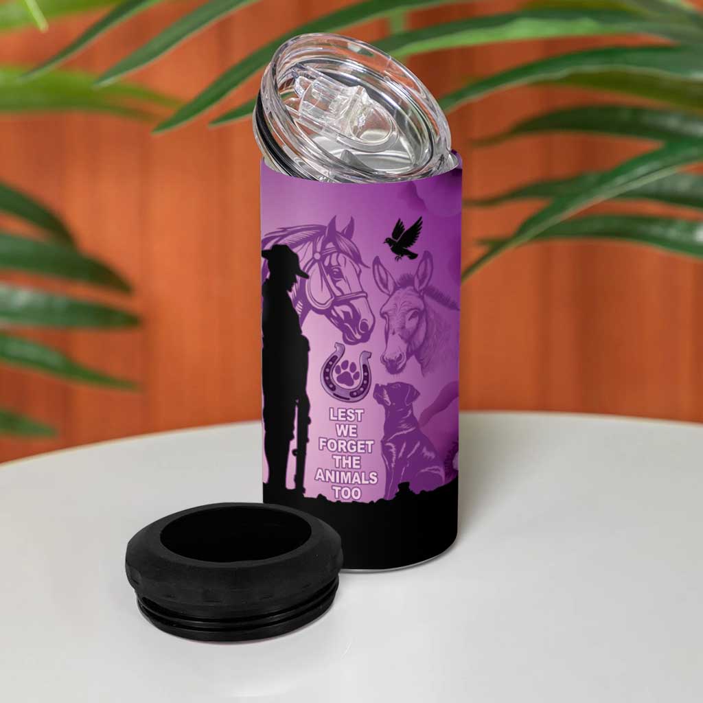 Australia Animals ANZAC Day 4 in 1 Can Cooler Tumbler Lest We Forget The Animals Too Purple Poppy