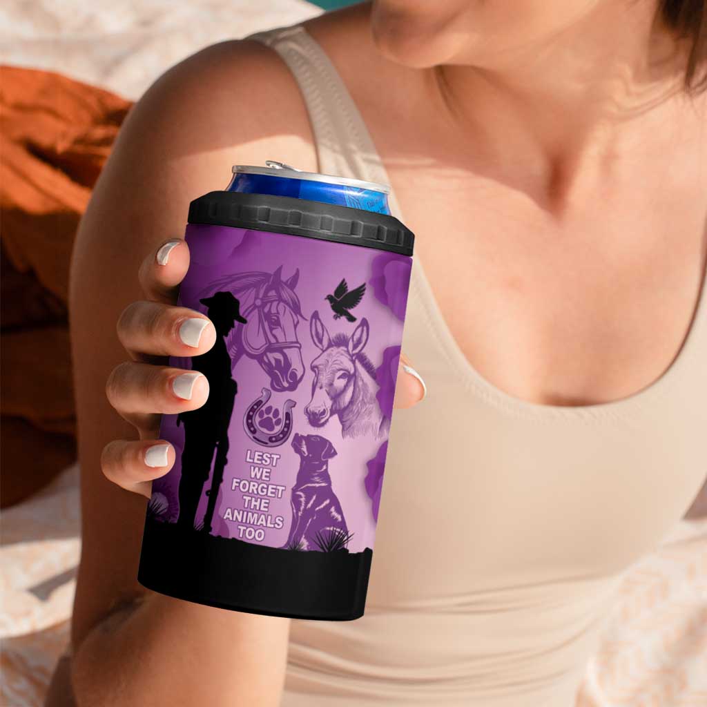 Australia Animals ANZAC Day 4 in 1 Can Cooler Tumbler Lest We Forget The Animals Too Purple Poppy