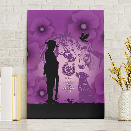 Australia Animals ANZAC Day Canvas Wall Art Lest We Forget The Animals Too Purple Poppy