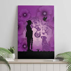 Australia Animals ANZAC Day Canvas Wall Art Lest We Forget The Animals Too Purple Poppy