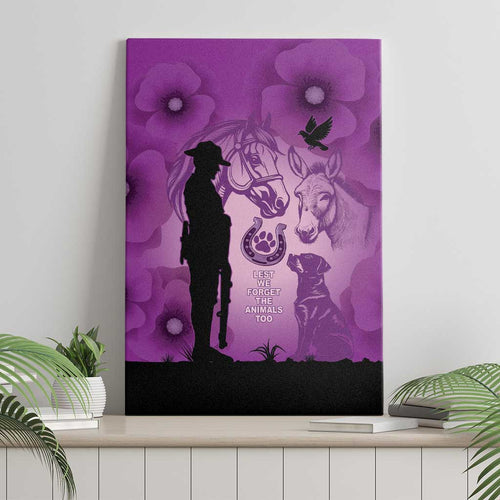 Australia Animals ANZAC Day Canvas Wall Art Lest We Forget The Animals Too Purple Poppy