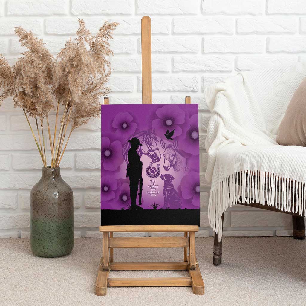 Australia Animals ANZAC Day Canvas Wall Art Lest We Forget The Animals Too Purple Poppy