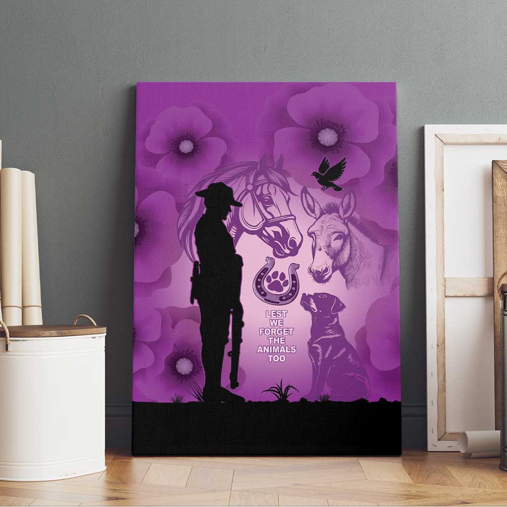 Australia Animals ANZAC Day Canvas Wall Art Lest We Forget The Animals Too Purple Poppy