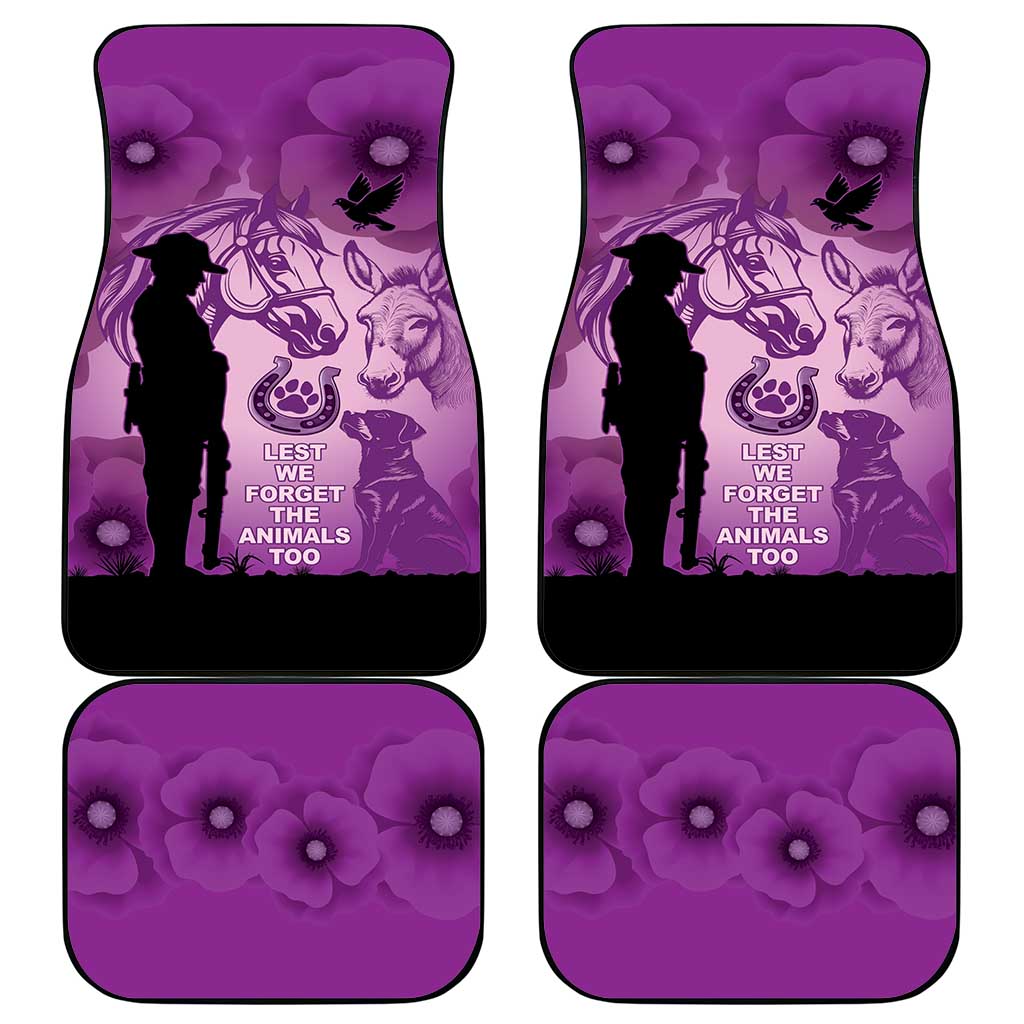 Australia Animals ANZAC Day Car Mats Lest We Forget The Animals Too Purple Poppy