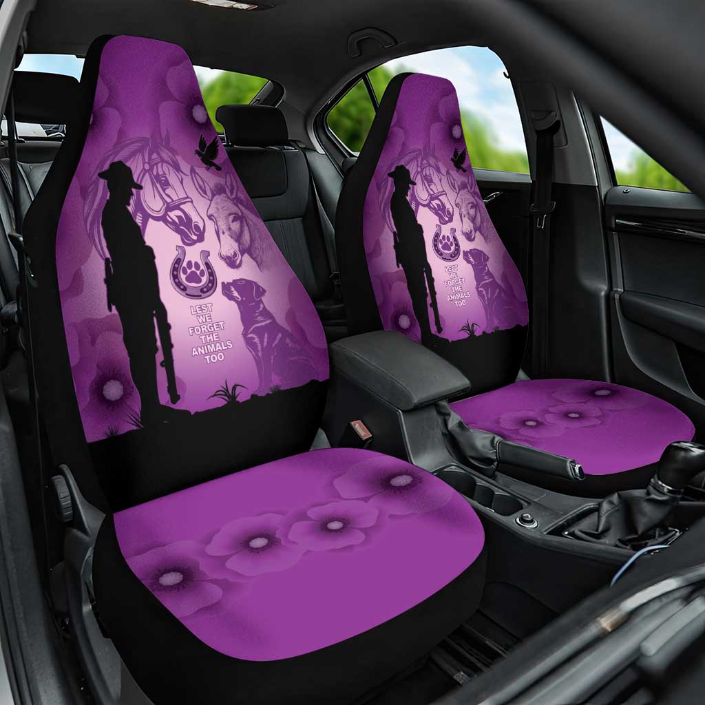 Australia Animals ANZAC Day Car Seat Cover Lest We Forget The Animals Too Purple Poppy