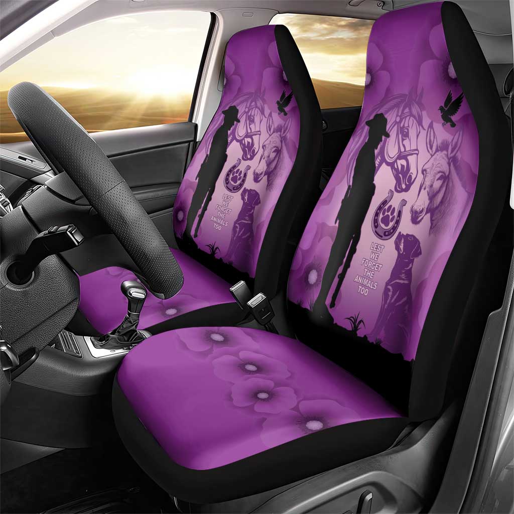 Australia Animals ANZAC Day Car Seat Cover Lest We Forget The Animals Too Purple Poppy