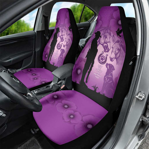 Australia Animals ANZAC Day Car Seat Cover Lest We Forget The Animals Too Purple Poppy