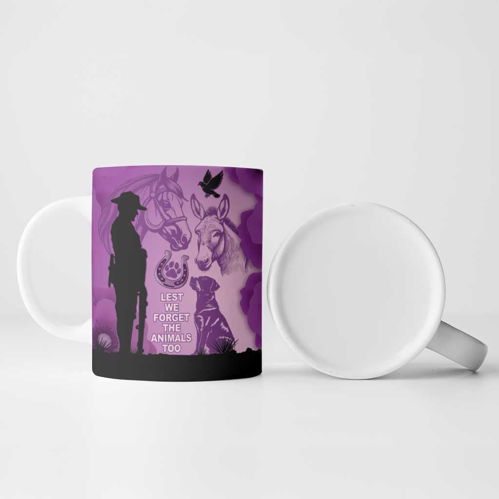 Australia Animals ANZAC Day Ceramic Mug Lest We Forget The Animals Too Purple Poppy
