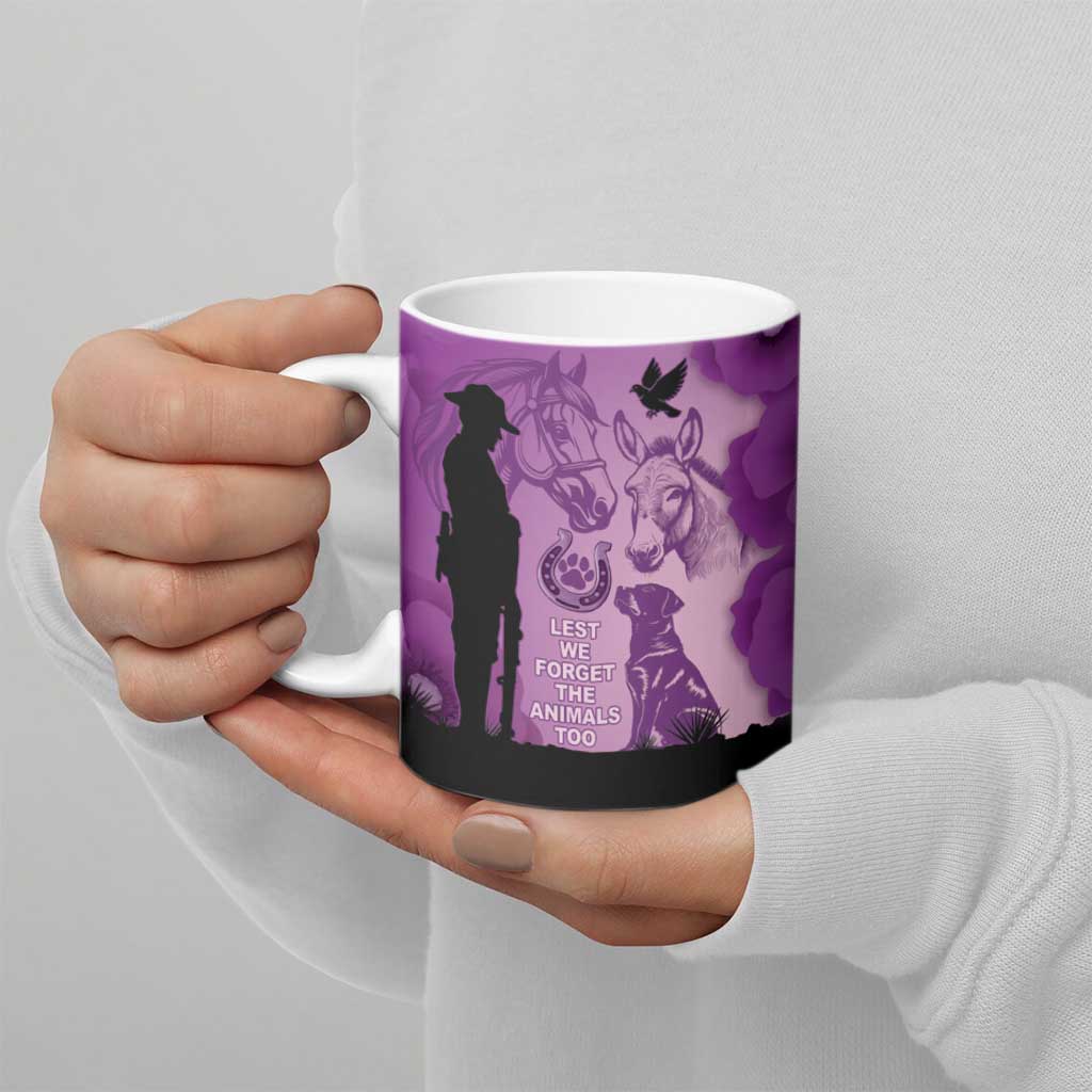 Australia Animals ANZAC Day Ceramic Mug Lest We Forget The Animals Too Purple Poppy