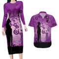 Australia Animals ANZAC Day Couples Matching Long Sleeve Bodycon Dress and Hawaiian Shirt Lest We Forget The Animals Too Purple Poppy