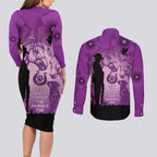 Australia Animals ANZAC Day Couples Matching Long Sleeve Bodycon Dress and Long Sleeve Button Shirt Lest We Forget The Animals Too Purple Poppy