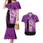 Australia Animals ANZAC Day Couples Matching Mermaid Dress and Hawaiian Shirt Lest We Forget The Animals Too Purple Poppy