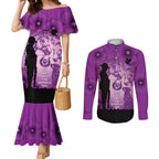 Australia Animals ANZAC Day Couples Matching Mermaid Dress and Long Sleeve Button Shirt Lest We Forget The Animals Too Purple Poppy