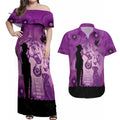 Australia Animals ANZAC Day Couples Matching Off Shoulder Maxi Dress and Hawaiian Shirt Lest We Forget The Animals Too Purple Poppy