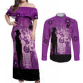Australia Animals ANZAC Day Couples Matching Off Shoulder Maxi Dress and Long Sleeve Button Shirt Lest We Forget The Animals Too Purple Poppy