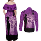 Australia Animals ANZAC Day Couples Matching Off Shoulder Maxi Dress and Long Sleeve Button Shirt Lest We Forget The Animals Too Purple Poppy