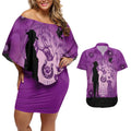 Australia Animals ANZAC Day Couples Matching Off Shoulder Short Dress and Hawaiian Shirt Lest We Forget The Animals Too Purple Poppy