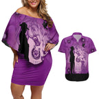 Australia Animals ANZAC Day Couples Matching Off Shoulder Short Dress and Hawaiian Shirt Lest We Forget The Animals Too Purple Poppy