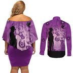 Australia Animals ANZAC Day Couples Matching Off Shoulder Short Dress and Long Sleeve Button Shirt Lest We Forget The Animals Too Purple Poppy