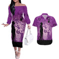 Australia Animals ANZAC Day Couples Matching Off The Shoulder Long Sleeve Dress and Hawaiian Shirt Lest We Forget The Animals Too Purple Poppy