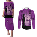 Australia Animals ANZAC Day Couples Matching Puletasi and Long Sleeve Button Shirt Lest We Forget The Animals Too Purple Poppy