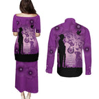 Australia Animals ANZAC Day Couples Matching Puletasi and Long Sleeve Button Shirt Lest We Forget The Animals Too Purple Poppy
