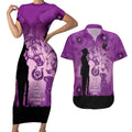 Australia Animals ANZAC Day Couples Matching Short Sleeve Bodycon Dress and Hawaiian Shirt Lest We Forget The Animals Too Purple Poppy